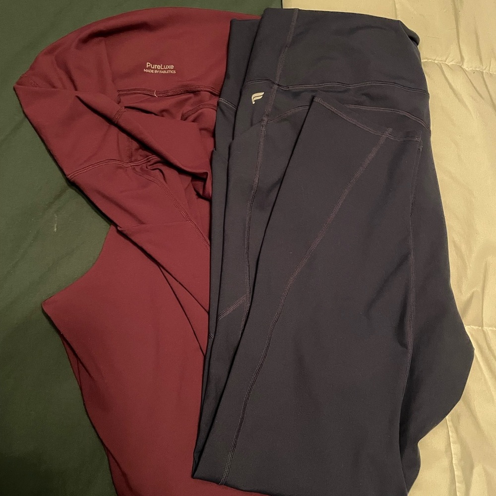 Fabletics Red and Blue Leggings Stretchy Athletic Wear